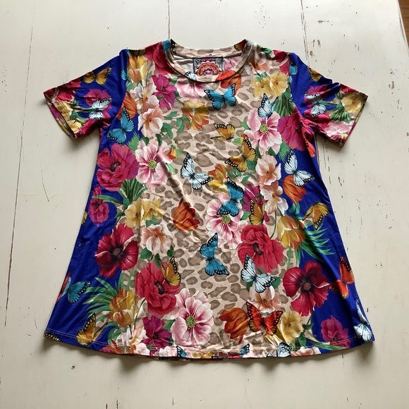 NWT Johnny Was Mayflower Butterflies Floral Swing Tee Size XS - Picture 1 of 7